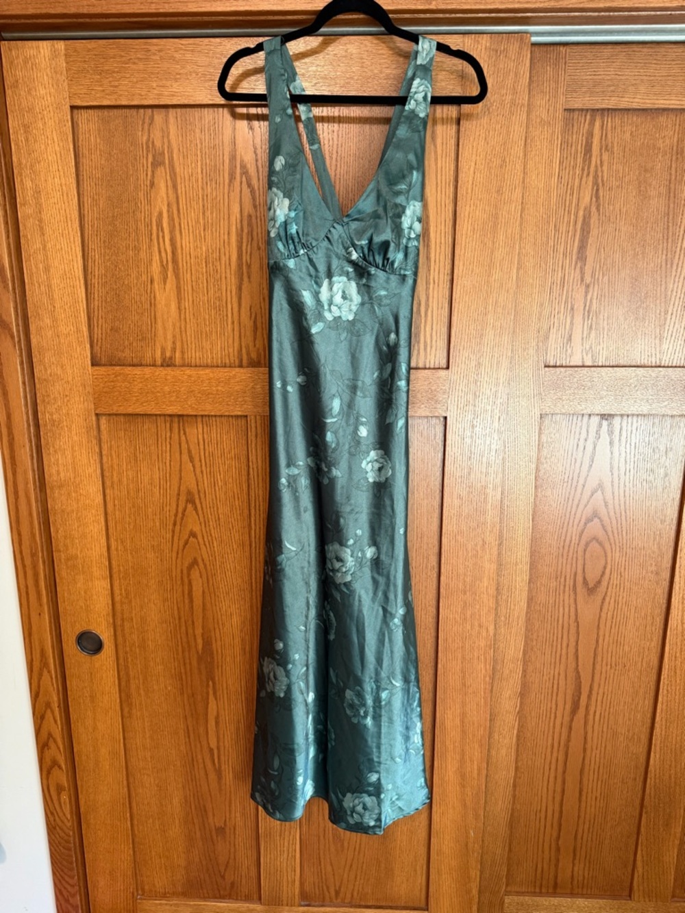 Elegant Green Floral Satin Slip Dress